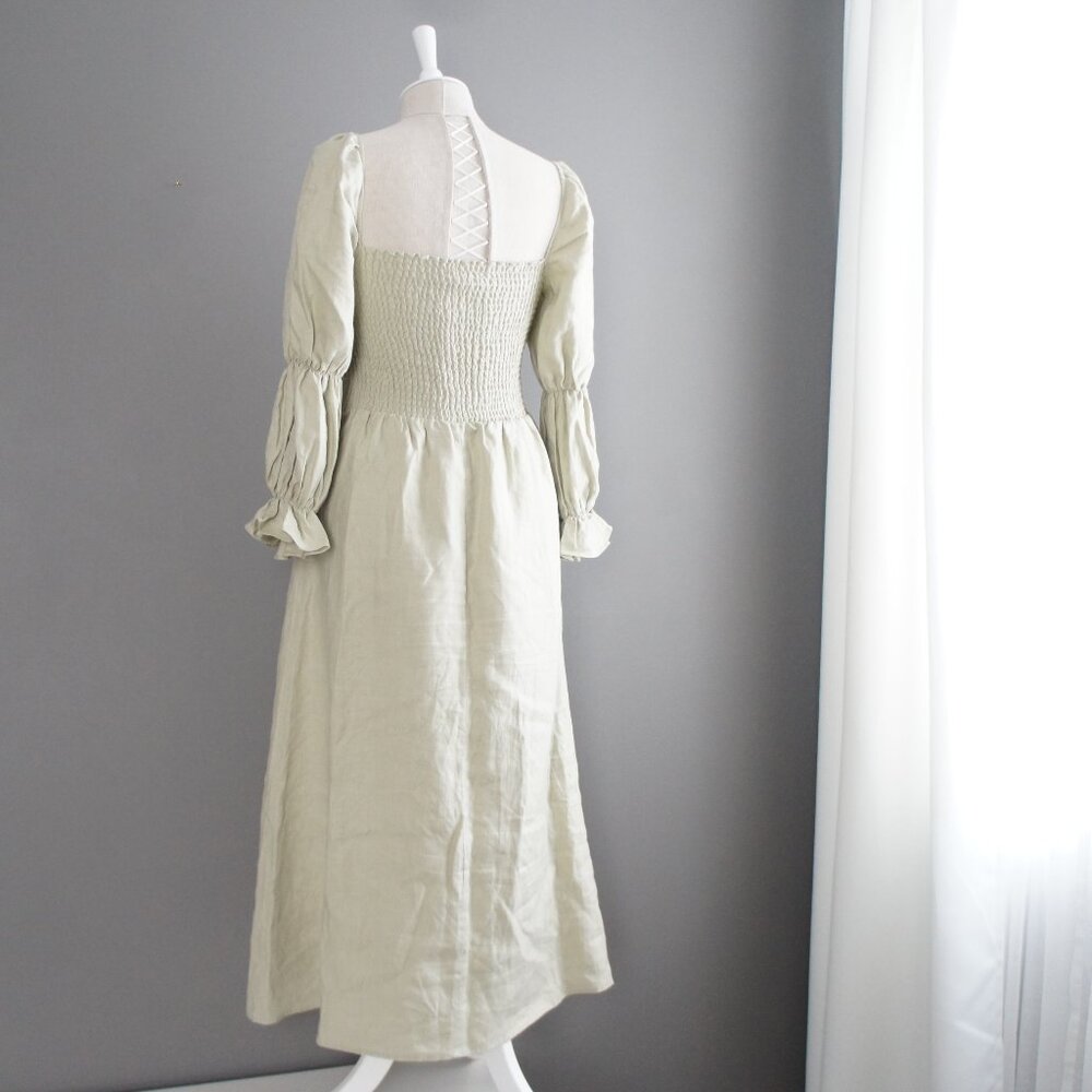 Reformation Green Dried Herbs Hyland Linen Midi Dress Size Medium